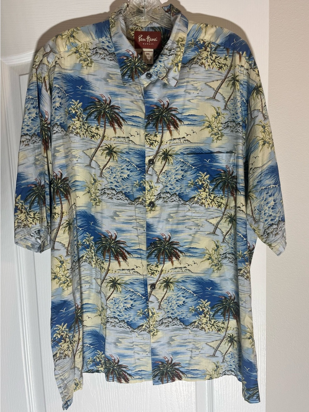 Panama-Style Short-Sleeve Button-Down Shirt by - Blue & Cream
